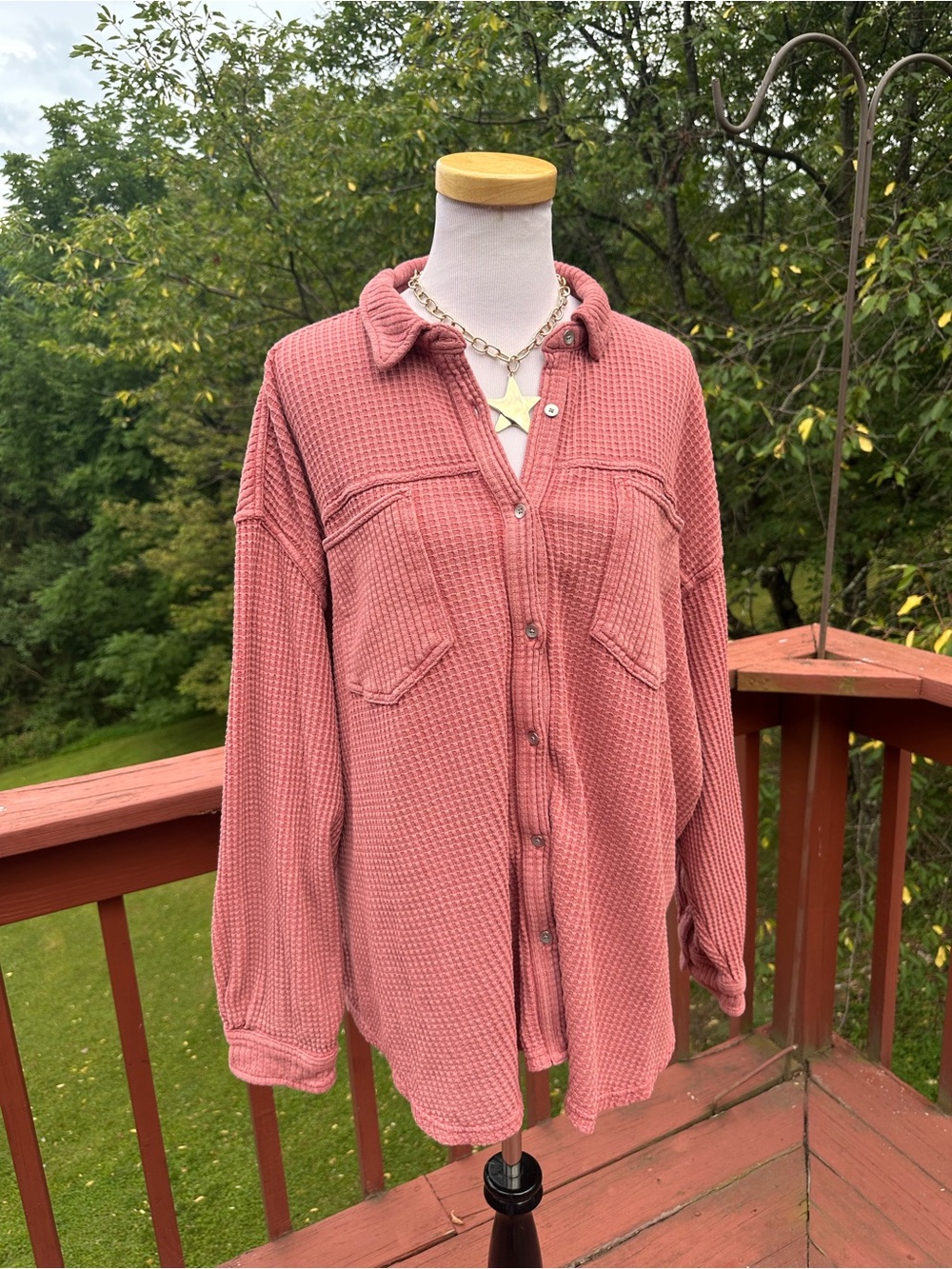 aerie Lumberjane Waffle Knit Button-Front Shirt Jacket in Dusty Rose